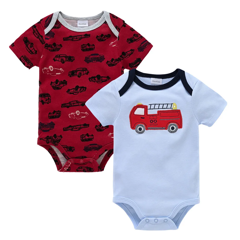 Kavkas 2 pcs/lot Baby Boy Clothes Bamboo Cotton Short Sleeve Summer Girls Bodysuit Cartoon Print Infant 0-12 Months Clothing