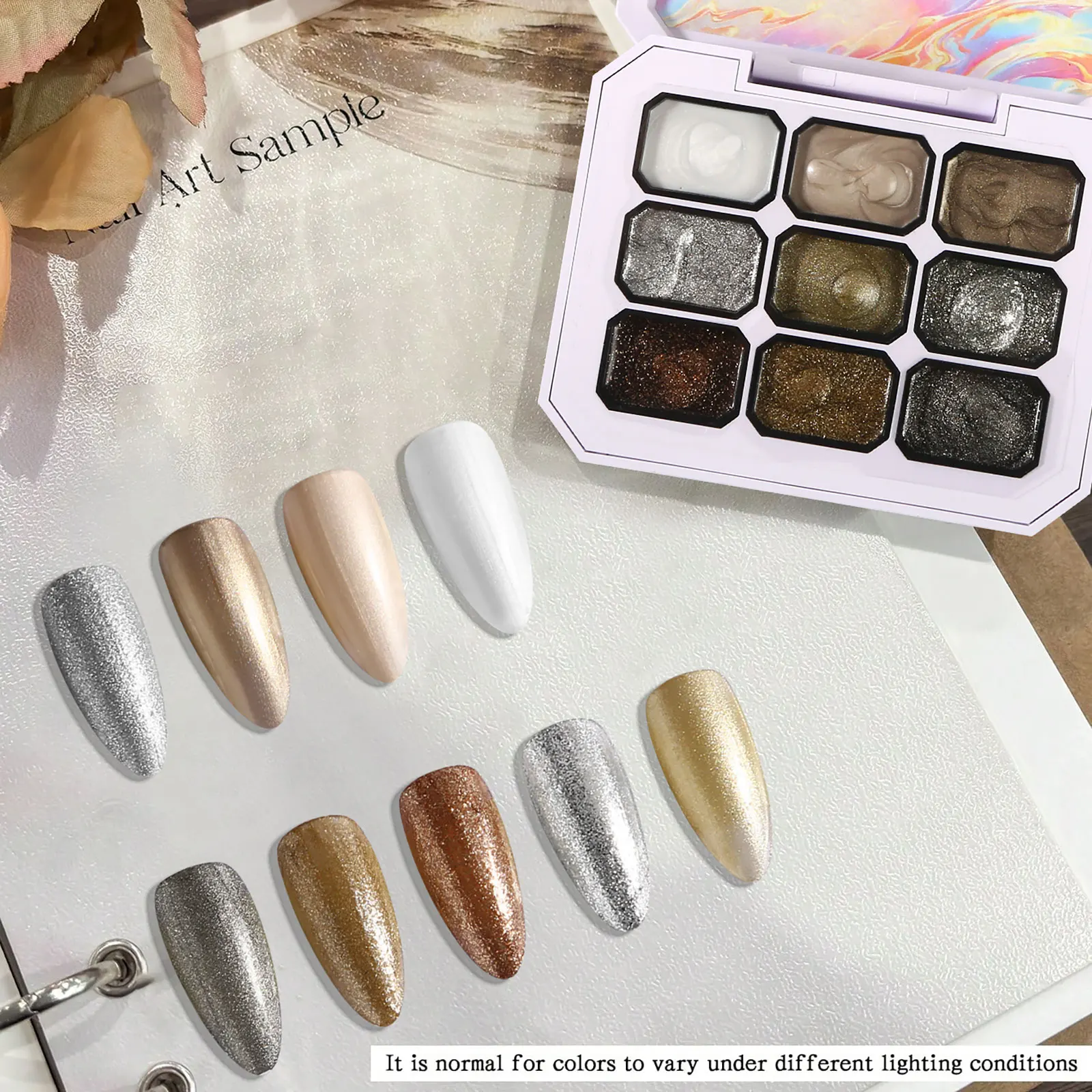 Ovanlee 9-Grid Solid Gel Nail Palette – Dreamlike Texture Metallic Shimmer Polish, No-Flow Creamy UV Glue for Precision Painting, Marble Art & Long Lasting Shine
