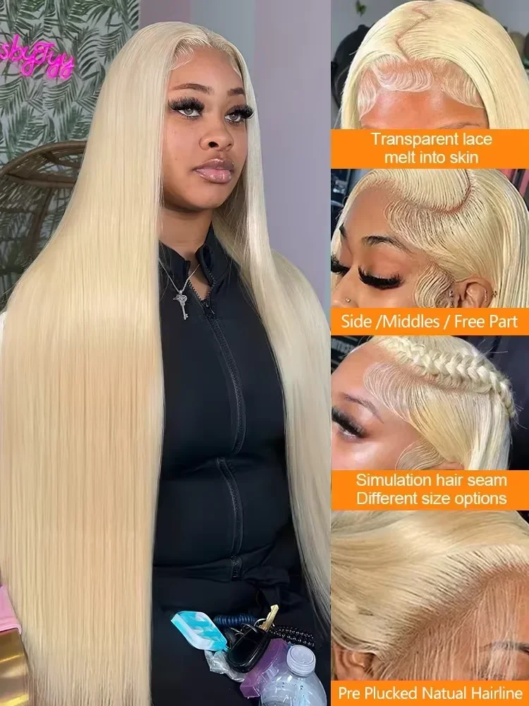 38 Inches 230 Density Lace Frontal Wigs Straight Lace Frontal Wig 13x4 13x6 Blonde Pre Plucked 613 Lace Front Human Hair Wigs