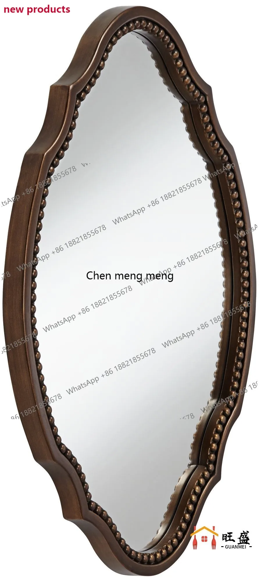 A139French round retro bathroom vanity mirror wall hanging light luxury European wall hanging creative makeup mirror