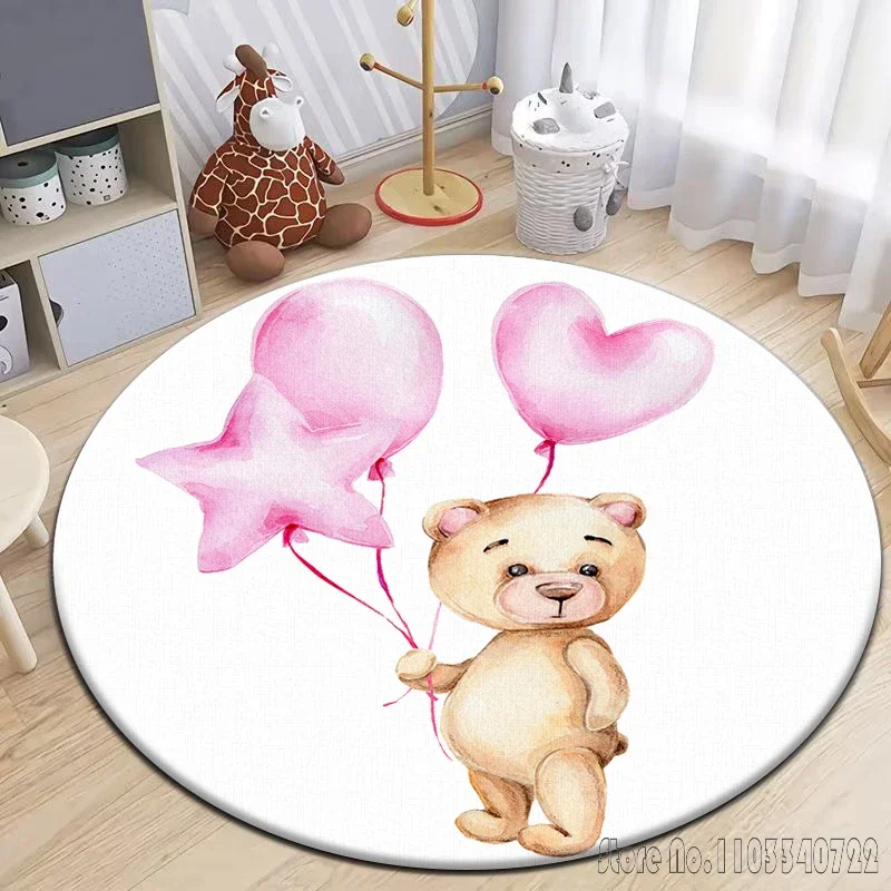 

Sleep Bear HD Printed Cartoon Round Carpet 120cm Crawling Game Non-slip Floor Mat for Kids Rug Living Room Decor