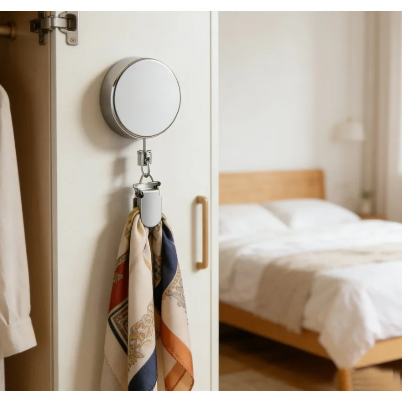 

1PC Automatic Retractable Towel Rack No-Drill Self-Adhesive Wall Mounted Hand Towel Holder with Stainless Steel Cable Clamp