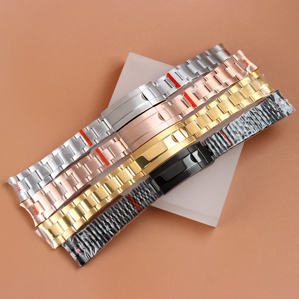 

20mm 316L Steel Watch Strap Rose Gold/Black/Silver NH35 Watchbands Folding Buckle Fit NH35 SUB GMT Log Case Oyster/Jubilee Strap