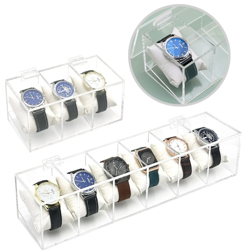 Watches Showcase Rack Clear Acrylic Storage Container with Removable Watch Pillows Elegant Timepiece Presentation Box