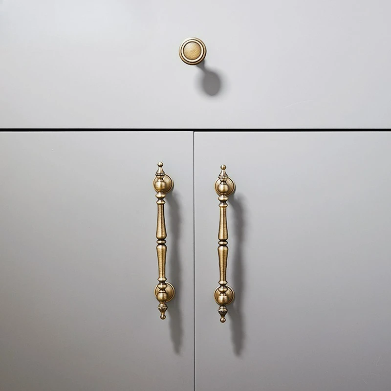 New Chinese Retro Wardrobe Door Drawer Handle Nordic Antique Bronze Light Luxury Cabinet Shoe Cabinet Solid Brass Long Handle 3