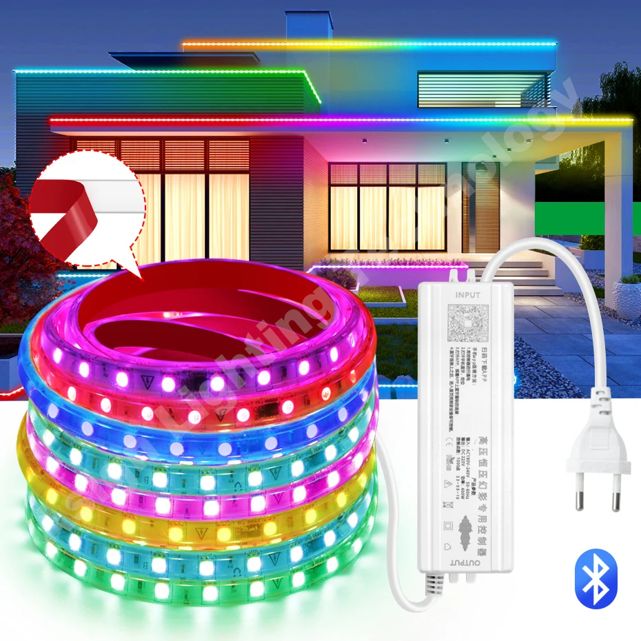 

Dreamcolor RGBIC Led Strip Light 220V 60LEDs/m Adhesive Flexible LED Tape RGB Dimmable 5050 Waterproof Smart Bluetooth Led Rope