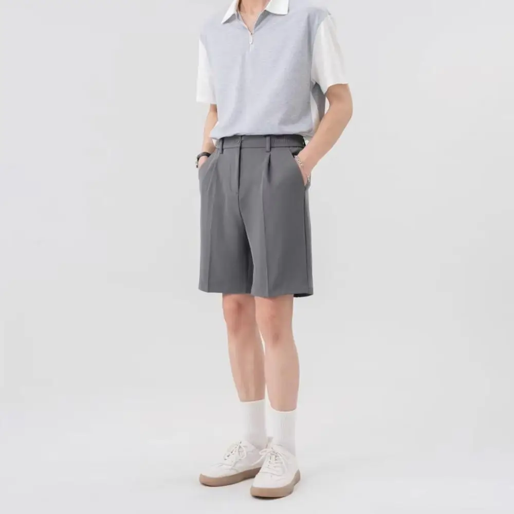 

Мужские стильные костюмные шорты до колена с карманами, прямого кроя, широкие, со средней посадкой, на молнии