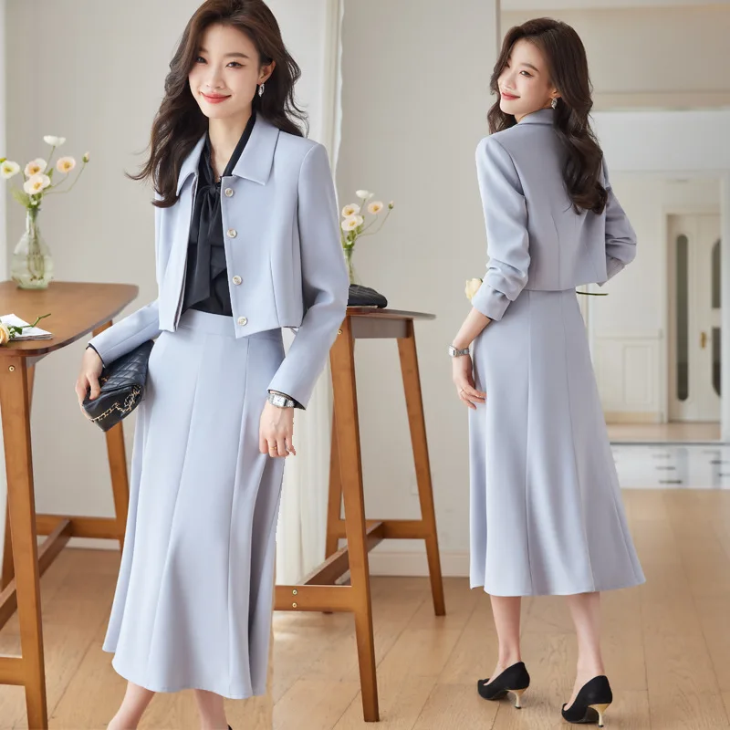 Gray Small Suit Jacket for Women Spring and Autumn New Fashion Temperament Goddess Style Small Professional Short Suit Suit