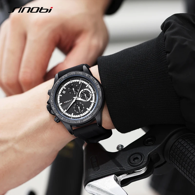 SINOBI Top Brand Silicone Strap Men\'s Watches Man\'s Sports Quartz Wrist watches Chronograph Luminous Hands Gifts Clock for Male