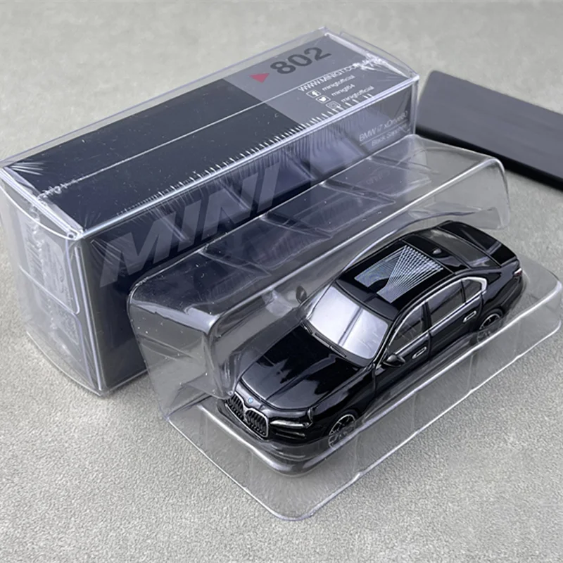 MINIGT 체중계 1/64 BMW i7 xDrive60 블랙 사파이어 합금 장난감, 다이캐스트 금속 모델 선물