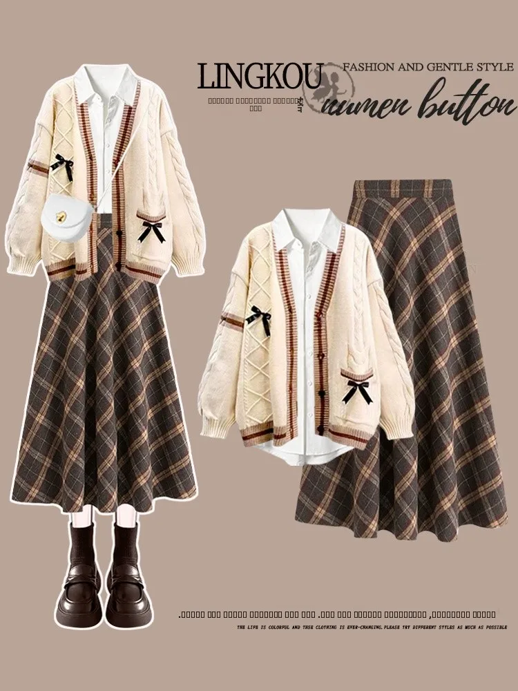 

Осенний вязаный свитер больших размеров, пальто и юбка irt f, комплект из футболки, женский комплект Lazy Sle Faion