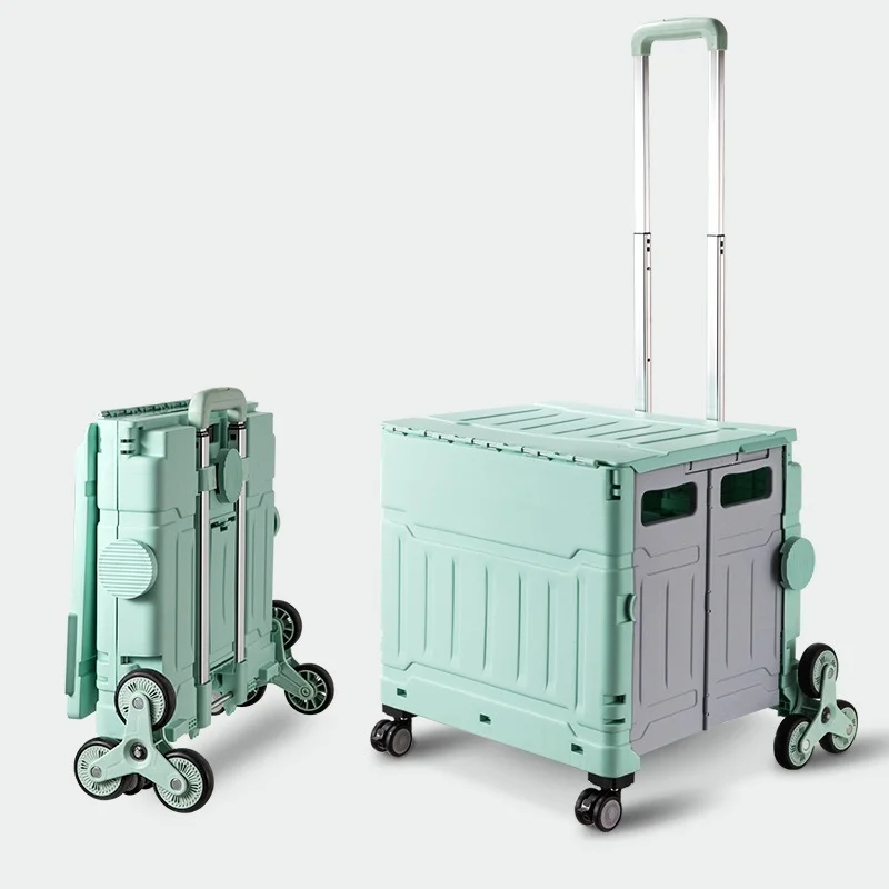 

Foldable Outdoor Camping Storage Cart Portable Rolling Multi-function Stair Climbing Trolley with Shopping Crate