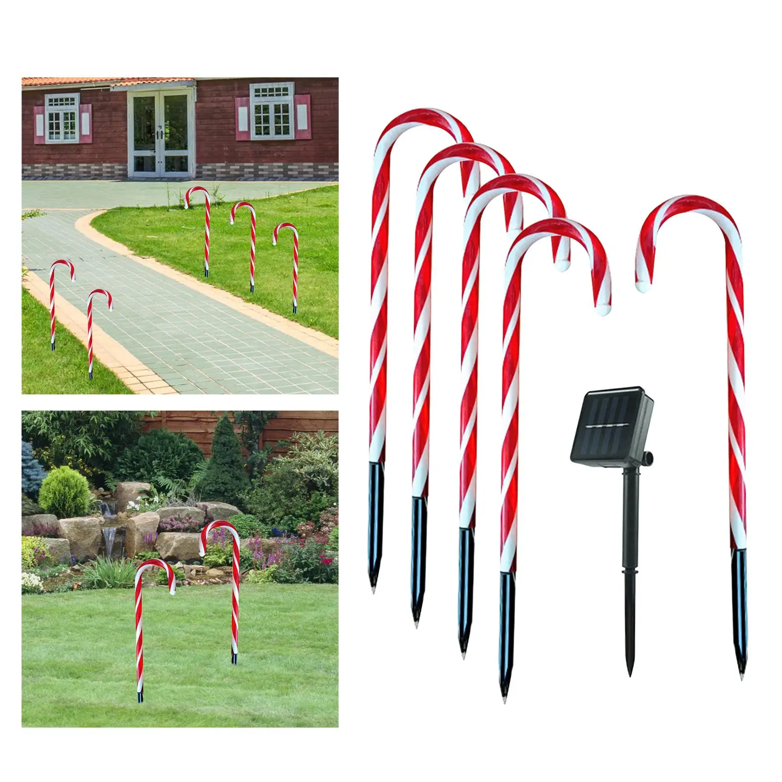 Christmas LED Lamps with Ground Stakes Crutch Light Decorations Candy Cane Solar Powered Lights for Holiday Lawn Driveway Patio