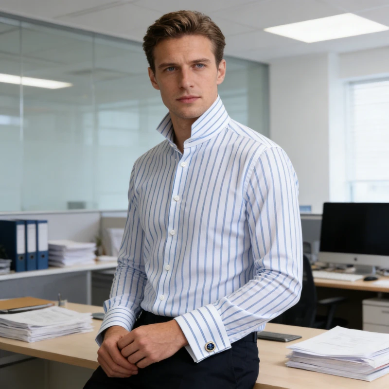 High Quality DP Iron Free France Cufflinks Shirts 2025 Men's Slim Fit Windsor Neck Long Sleeved Cotton Anti Wrinkle  White Shirt
