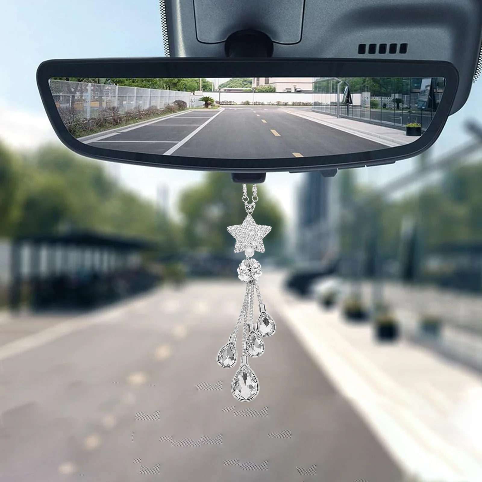 

Crystal Bead Ball Hanging Ornament Car Interior Decor Rhinestone Star Pendant Iron Material Shiny Auto Decoration Rearview