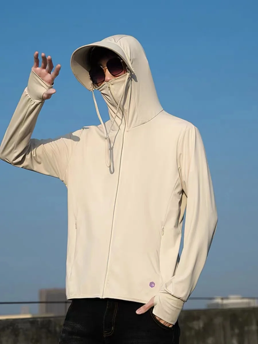 Chaqueta fina de verano para hombre, abrigo deportivo de seda de hielo para Fitness, informal, a la moda, Color sólido, protección solar para acampar al aire libre