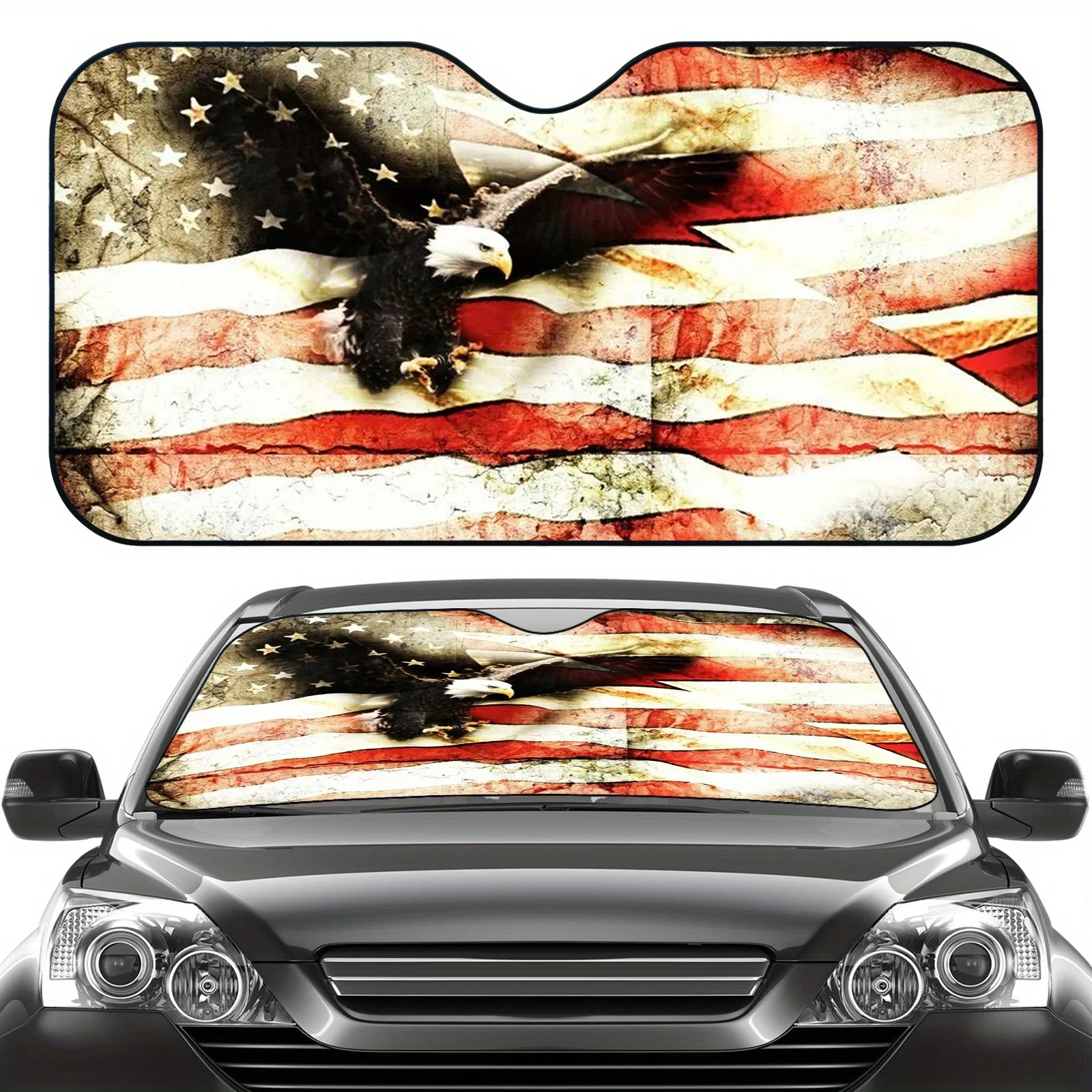 

Sun Protection, 1pc Animal Windshield Car Sun Visor - Foldable Sunshade, Eagle Flag Theme, UV Protection and Internal Cooling, E