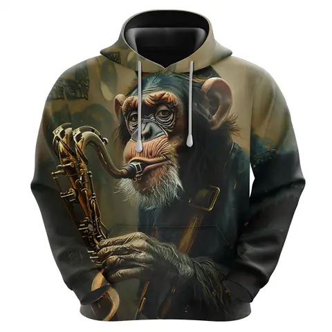 Felpe con cappuccio con scimmia divertente stampata in 3D per uomo Felpe con grafica animale orangutan Pullover allentati casual Top Felpa con cappuccio Unisex Streetwear