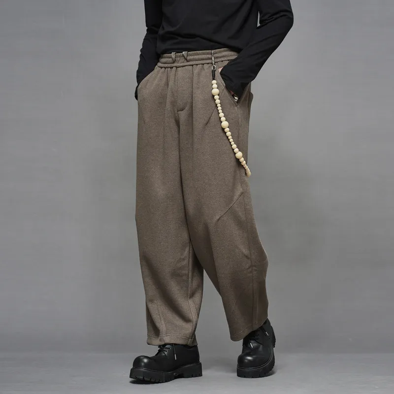 High Quality Wool Blend Japanese-Style Retro Brown Minimalist Loose Straight Men's Woolen Lantern Wide Leg Pants