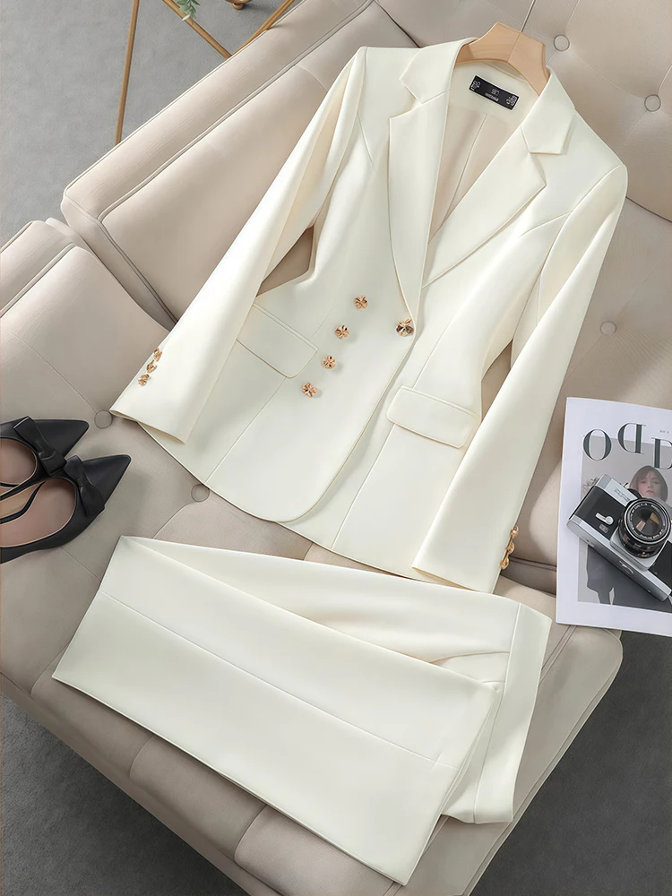 ชุดสูทผู้หญิง 2 ชิ้น แขนยาว กางเกงลำลอง แฟชั่นทันสมัย ทรงเข้ารูป เหมาะสำหรับทำงาน เดินทาง หรืองานอีเว้นท์