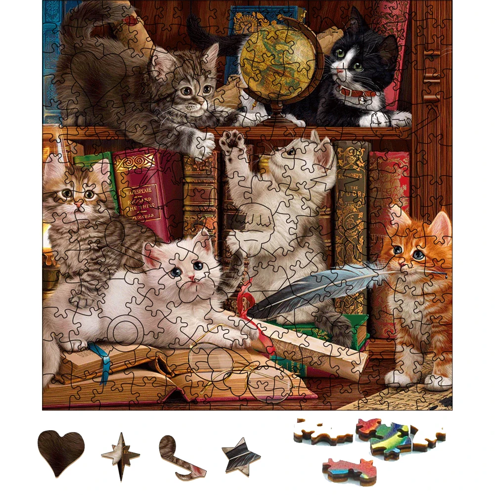 Juegos de fiesta de gato travieso de madera, rompecabezas de madera, regalo de Festival, juego de mesa, rompecabezas de animales de madera para niños