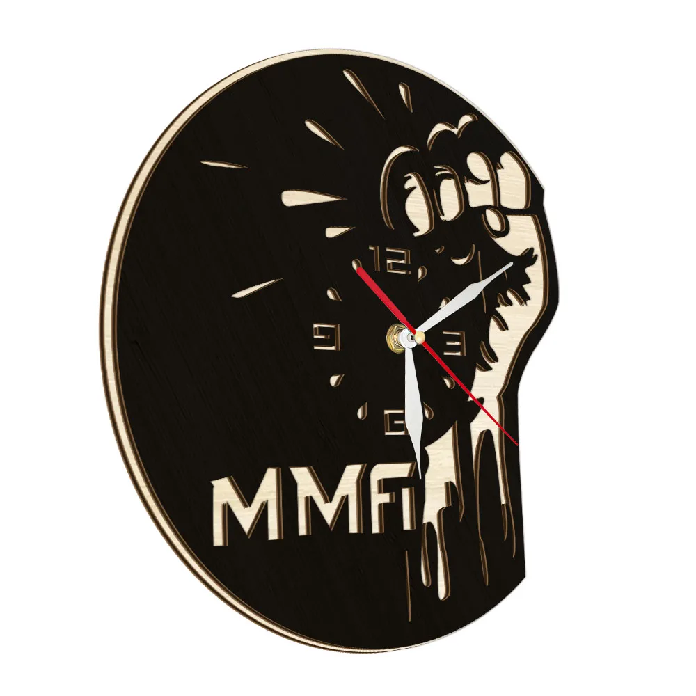 Mixed Martial Arts MMA Fight Dual Layers Wooden Wall Clock For Man Cave Room Decor Cage Fighting Combat Sports Rustic Wall Watch