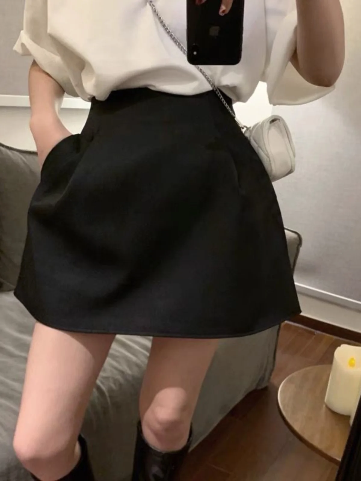 Dames retro uitlopende rok hoge taille afslankende witte paraplurok bloeier f-lengte rokken casual polyester stof