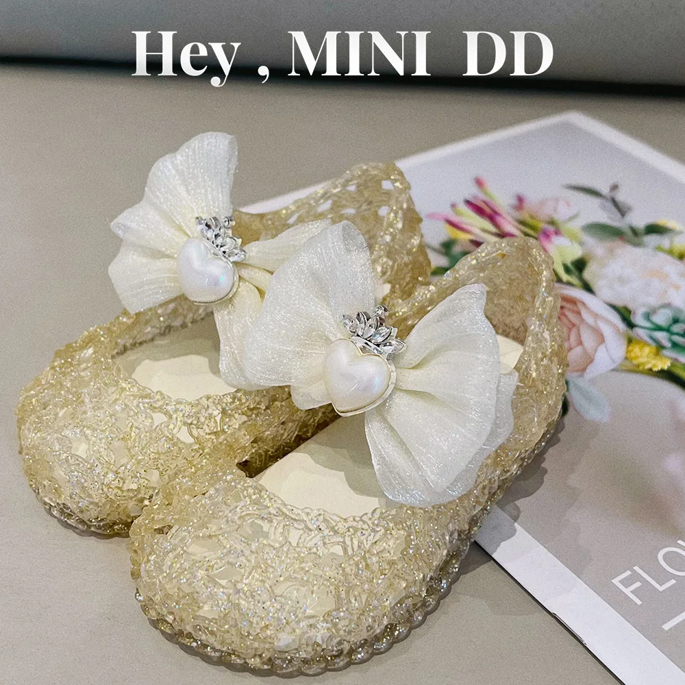 

MINI DD New Kids Girls Princess Sandals Cute Bow Crown Pearl Love Shape Girls' Sandals Children Breathable Non-slip Beach Shoes