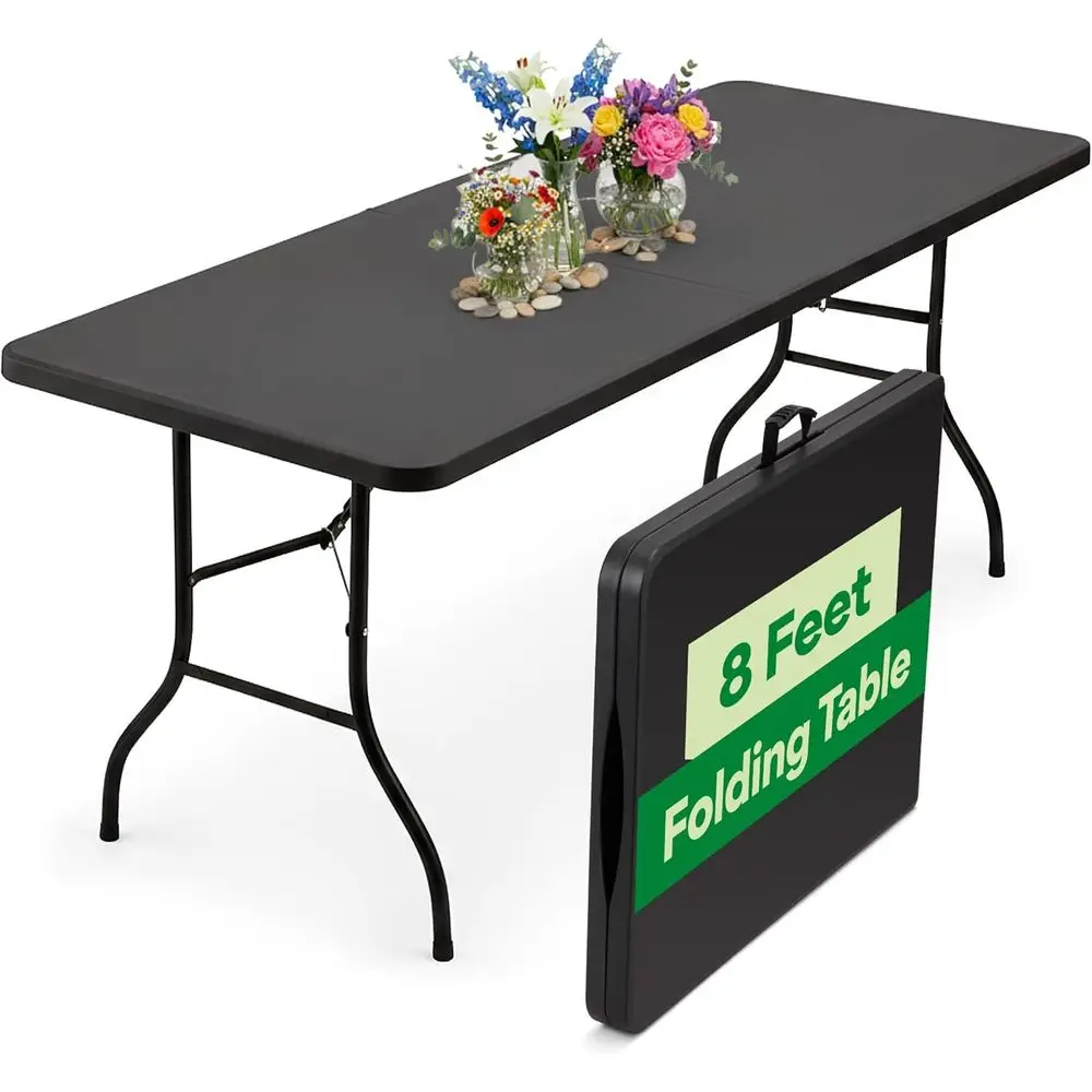 Black 8t olding Table with Handle | Heavy-Duty oldable Table | Portable Table or Indoor & Outdoor Use | Perect or Events, Campin