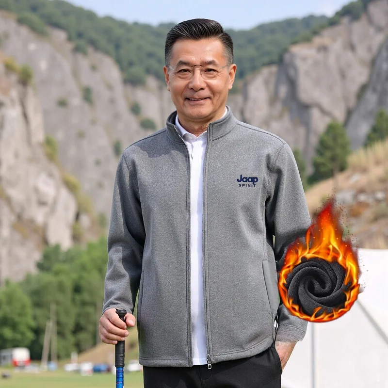 Thiened Fce Forro Otoño Invierno Jaet Casual Suelto Sle para papá y andpa Resistente al viento y cálido Cierre de cremallera Busin...