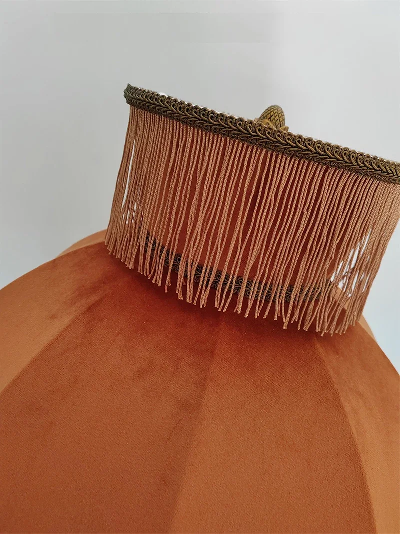 Floor lamp large lamp shade caramel velvet fringe lace lamp shade shell American modern handicraft