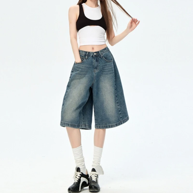 

Five-point Jeans Women's 2026 Summer High-waisted Thin and Relaxed Casual Loose Versatile Wide-leg Trousers