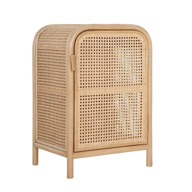 Modern Bedside Cabinet Indonesian Vine Weaving Night Table Double Layers Storage Cabinet Bedroom Sofa Coffee Table