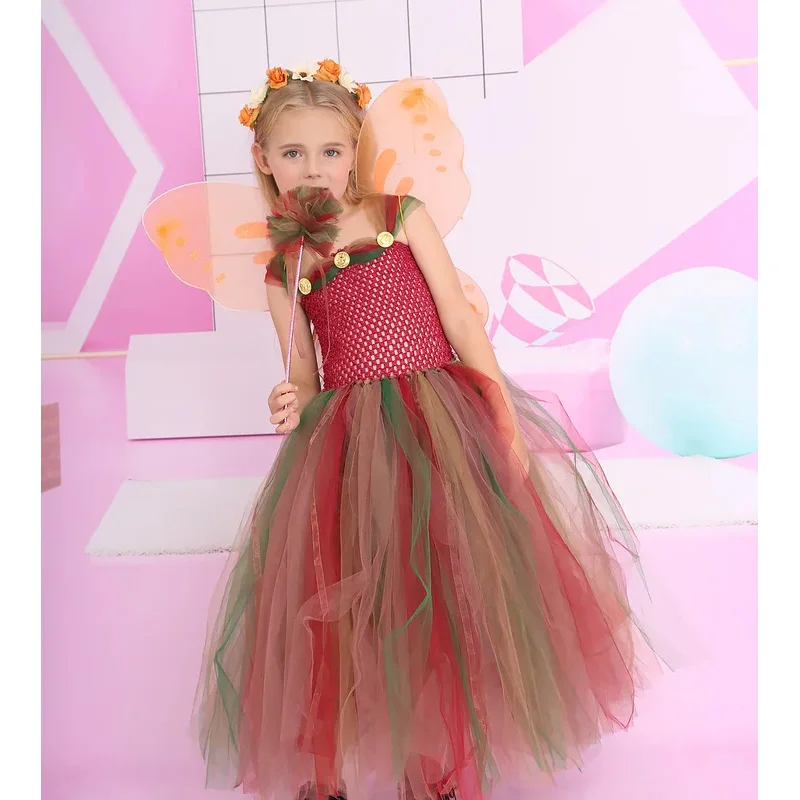 Jungle Fairy Princess Dress Children's Dress Tutu Dress Wings Girl Birthday Party Halloween Role Playing Ball Dress Fairy Dress
