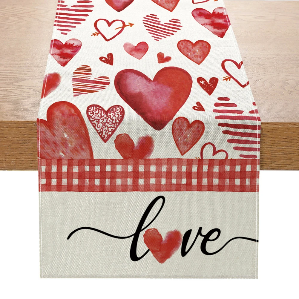 Home Table Runner Valentine's Day Hearts Love Pattern Table Cloth Holiday Kitchen Dining Decor 13 X 72 Inches Dropship