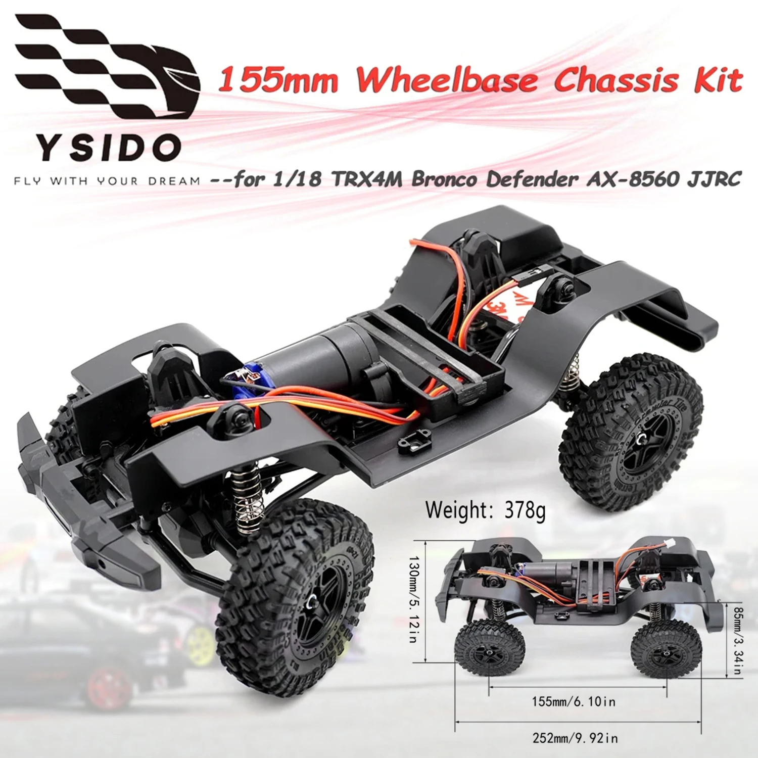 YSIDO 155mm 6.10inch Wheelbase Assembled Frame Chassis Front Rear Axles Gearbox for 1/18 TRX4M AX-8560 JJRC RC Car Accessories