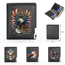 Mode Amerika Eagle Thema Design Cover Mannen Vrouwen Lederen Portemonnee Billfold Slanke Creditcard Houders Korte Portemonnees