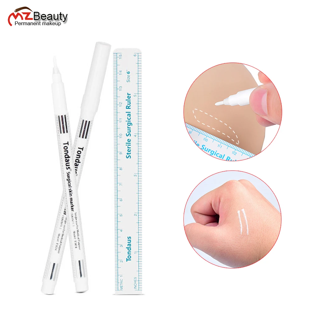 

White Surgical Skin Marker Eyebrow Pen Measuring Ruler Microblading Positioning Piercing Tools Tattoo Supply Accessories Brows