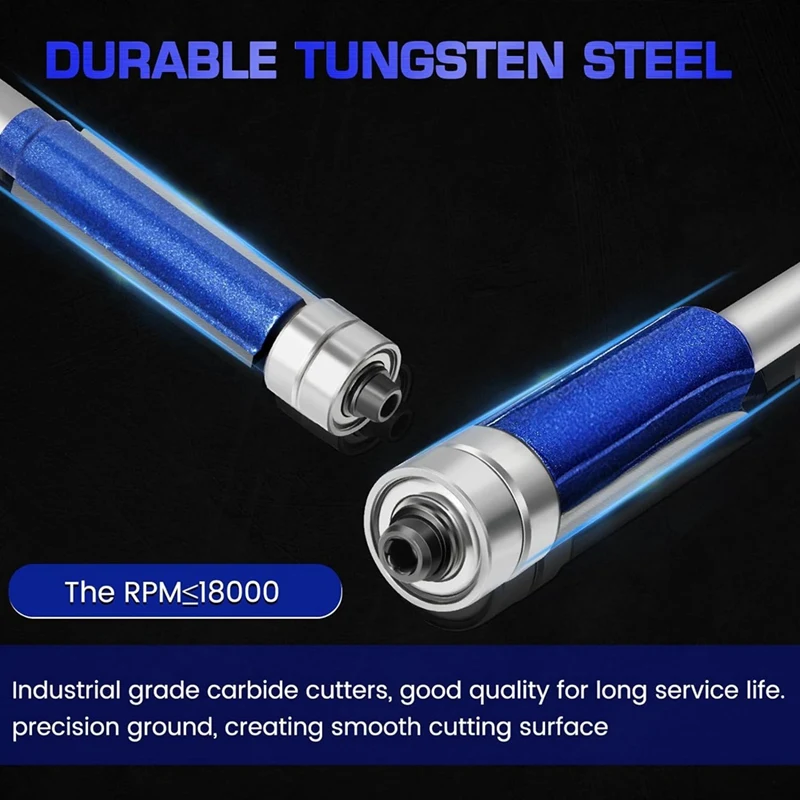 Kit de Bits Router Reto para Carpintaria, 1/4 Polegada Shank, Rolamento Inferior, Guarnição Flush, Kit Bit, Flush Cut, 4 pcs