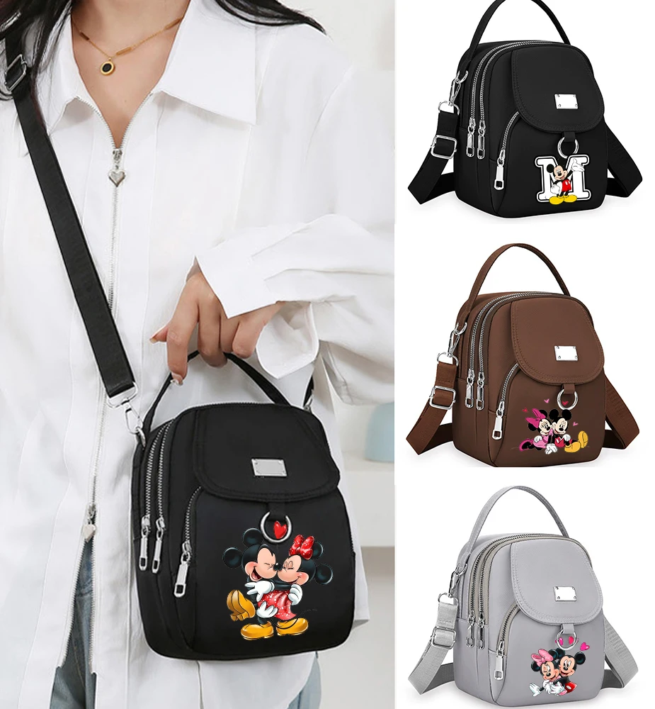 

Прочная оксфордская женская мини-сумка с Микки и Минни, 3-слойная сумка на плечо для девочек, сумка для покупок, сумка для телефона, легкая сумка через плечо