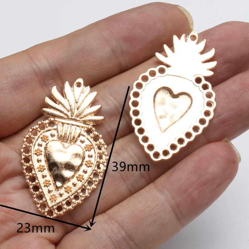 10pcs Mixed Mexican Sacred Heart Alloy Pendant Retro Necklace Earrings Metal Accessories DIY Charm Jewelry Crafts Making A770
