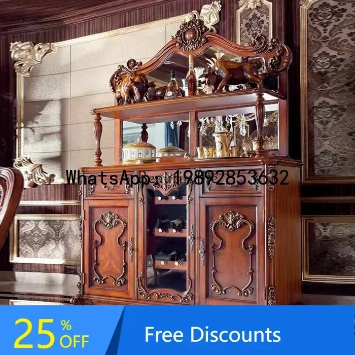 

XL European country living room dining side cabinet solid wood integrated wall storage retro cupboar