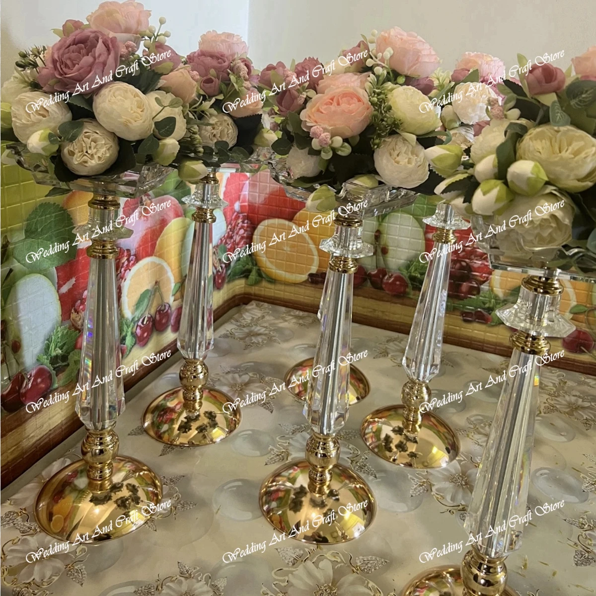 10pcs(40cm to 100cm tall)Tabletop Flower Arrangement Gold Wedding Centerpieces for Tables Crystal Flower Stand Gold Floral Vases