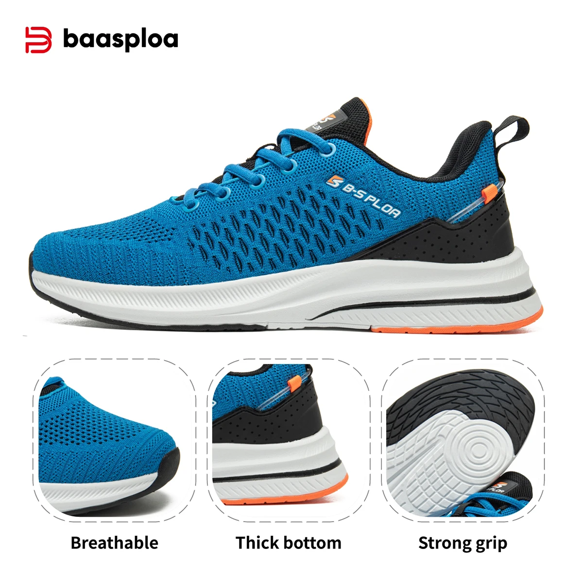 

Baasploa Men Running Shoes Breathable Mesh Sport Sneakers Plus Size 41-48 Male Classic Casual shoes Non-slip Outdoor Comfort