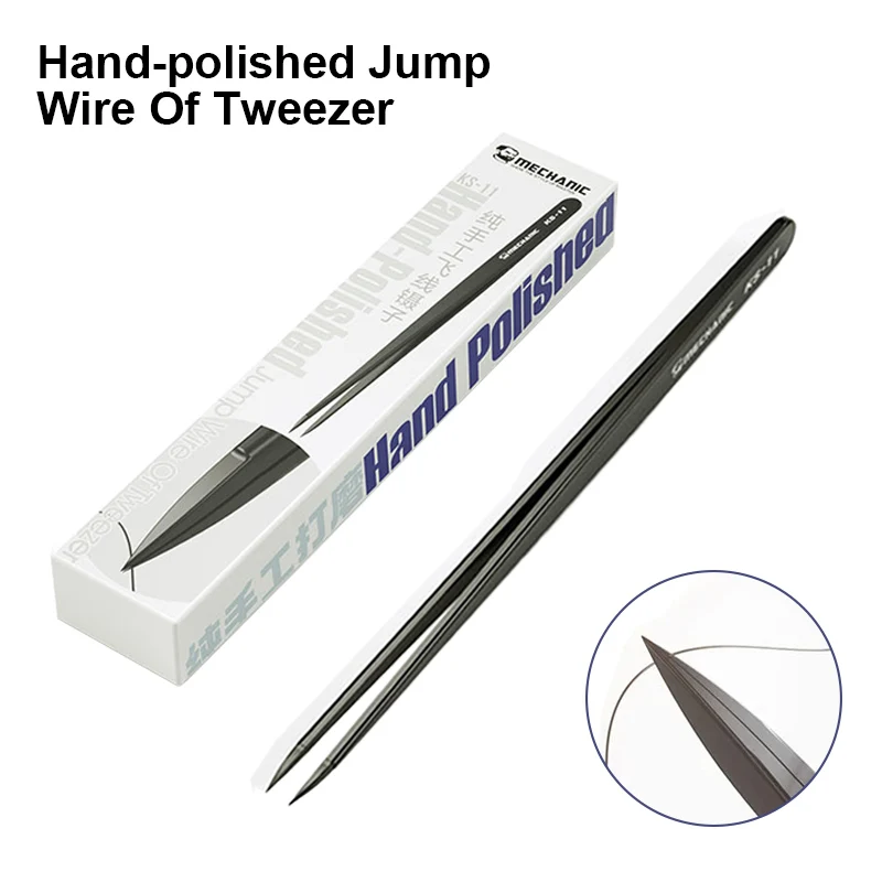 MECHANIC KS-11 Hand Polished Jump Wire Tweezers for Mobile Phone Repair High Precision Stainless Steel Flying Line Clamping Tool