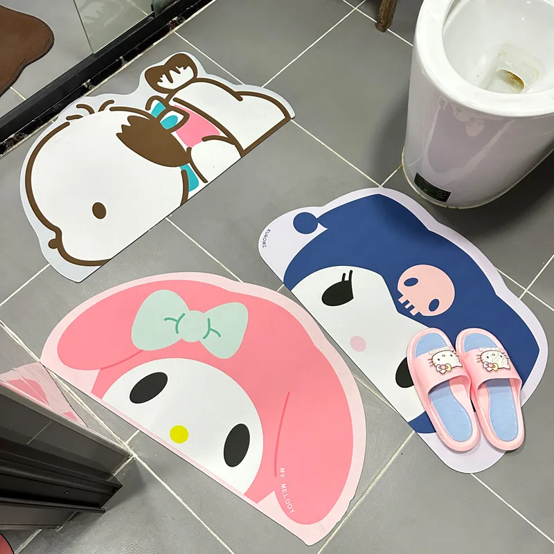 Sanrio Anime Foot Mat Hello Kitty Cinnamoroll Kuromi Bathroom Soft Diatom Mud Mat Non-Slip Absorbent Quick-Drying Kitchen Carpet