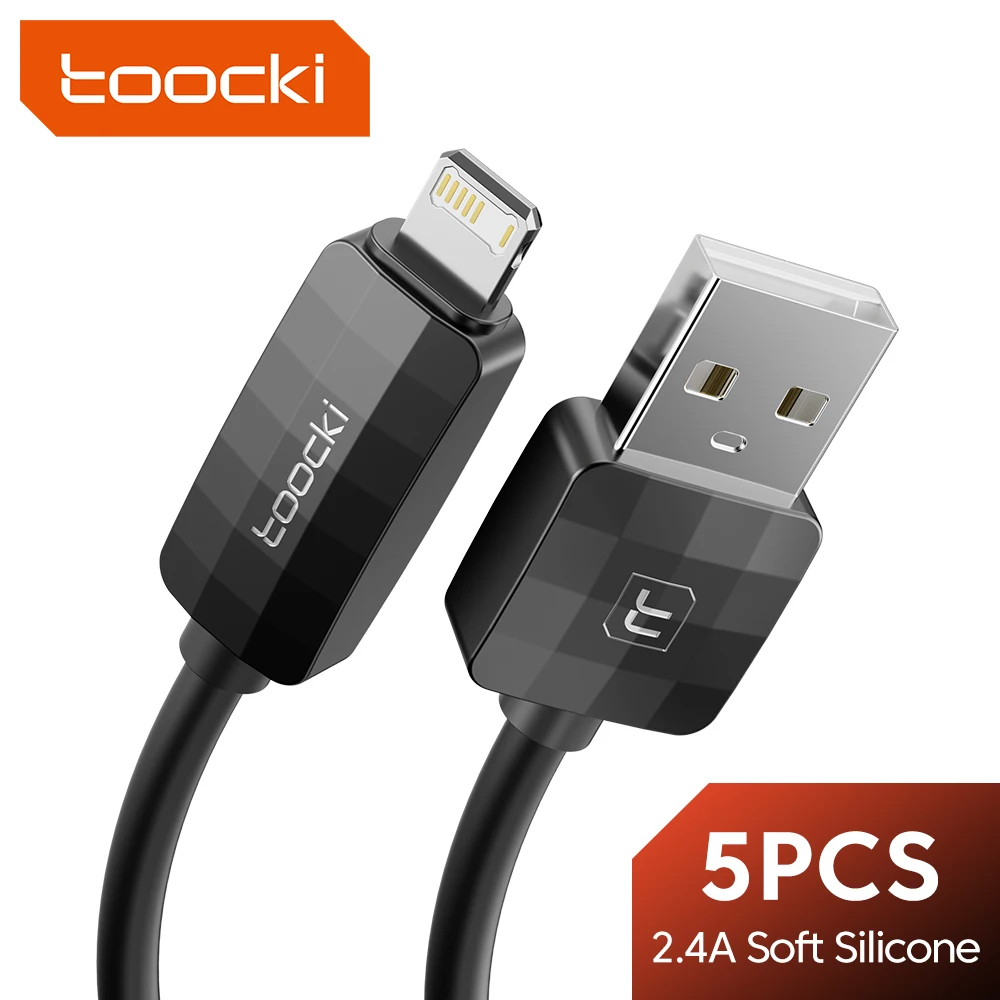 

Toocki 5PCS 2.4A Fast Charging USB Cable For iPhone 14 13 12 11 Pro Max X XR XS Plus iPad For iPhone Charge Silicone Data Cord