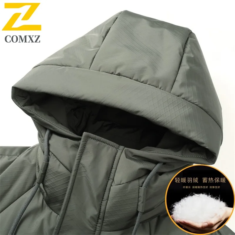 COMXZ Men Mid Length Down Jacket Winter New Loose Fit Thickened Duck Down Casual Fashion Waterproof windproof Outdoor sport coat