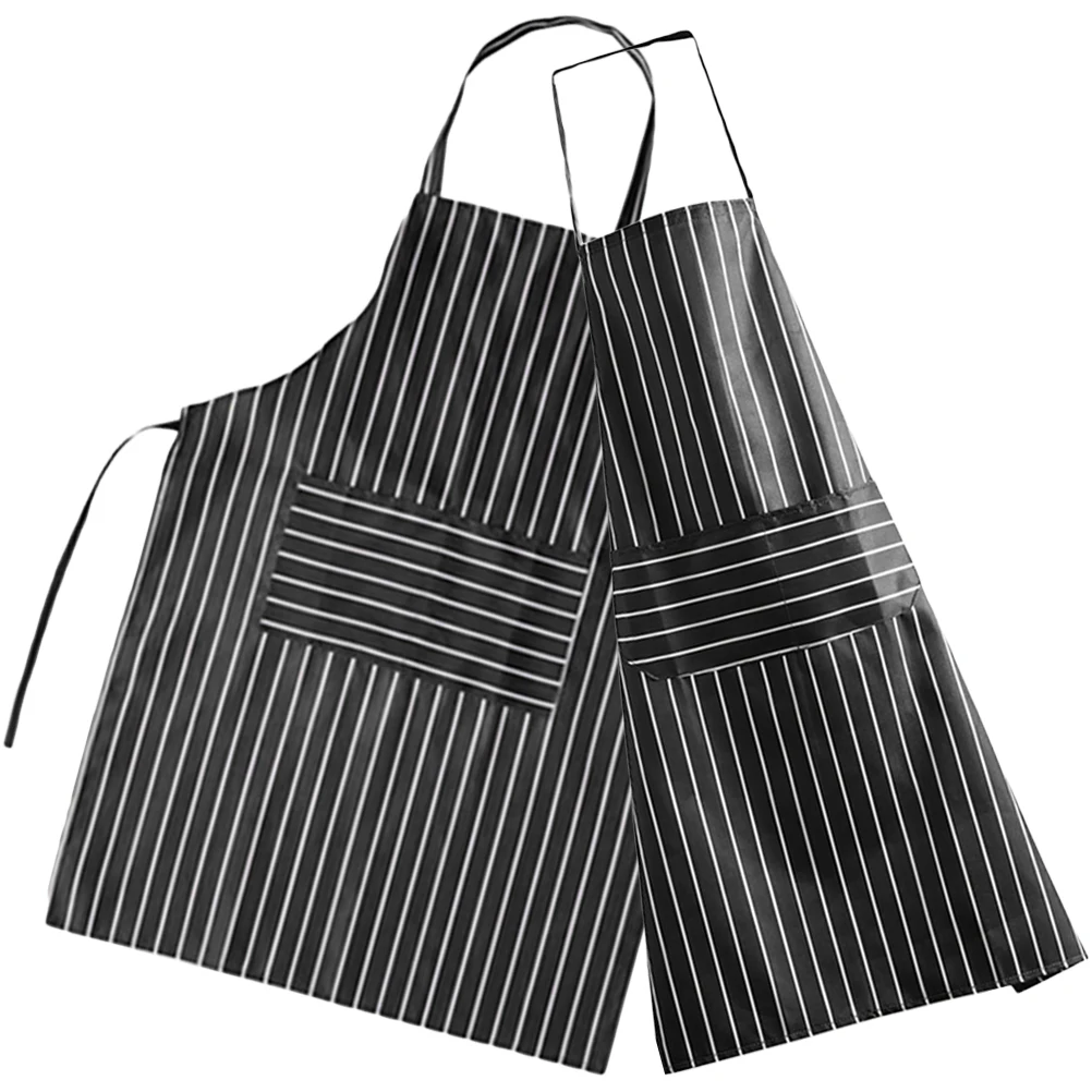 

2Pcs Kitchen Apron Cotton Striped Reusable Cooking Clothes Protector Egg Chicken Waist Pocket Design Men Women