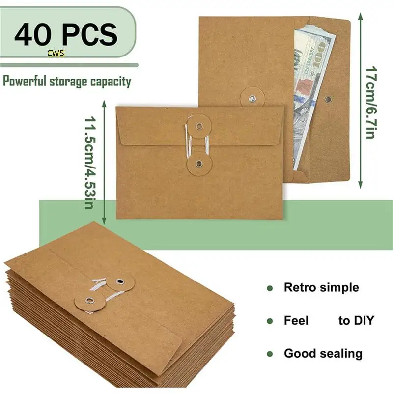80 шт. конверты из крафт-бумаги с застежкой на веревке, карманы для проектов, органайзер для документов, 4,53 х 6,7 дюйма (коричневый)